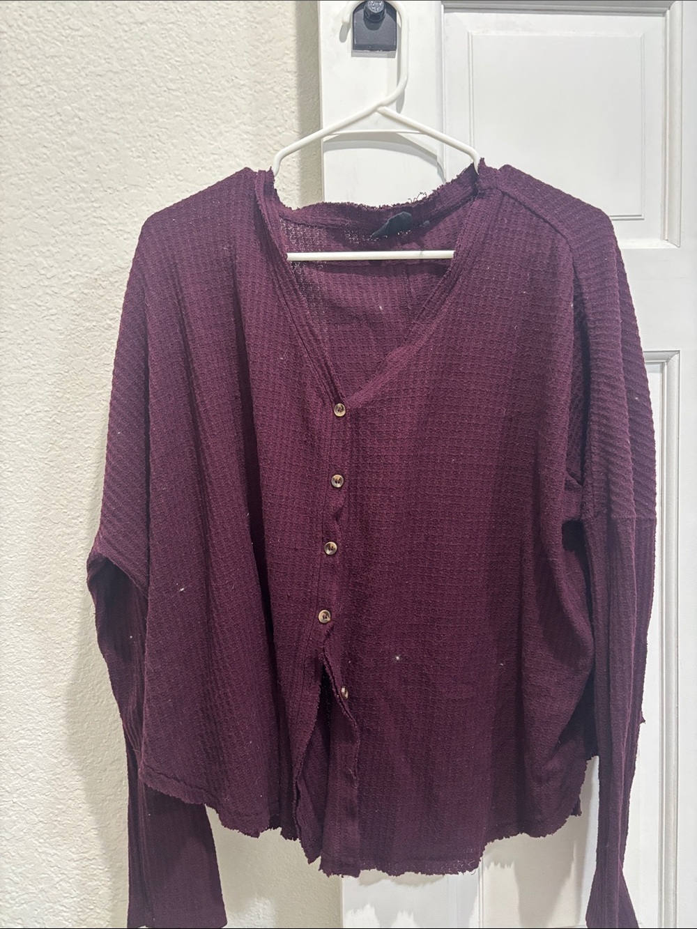 Urban Outfitters Plum Waffle-Knit Button Front Pajama Top